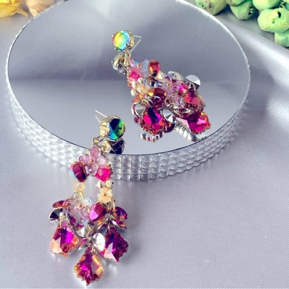 Luxury Burgundy Crystal Earrings - Picture 3 of 5